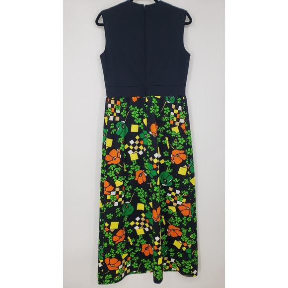 Vintage 70s Puritan Forever Young Mod Floral Geometric Sleeveless Maxi Dress M - Picture 2 of 9